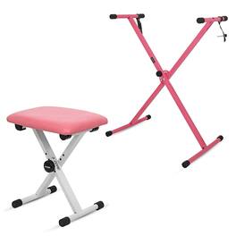 5 CORE - Keyboard Stand Single X Style Adjustable Piano Riser + Keyboard Piano Bench - Pink