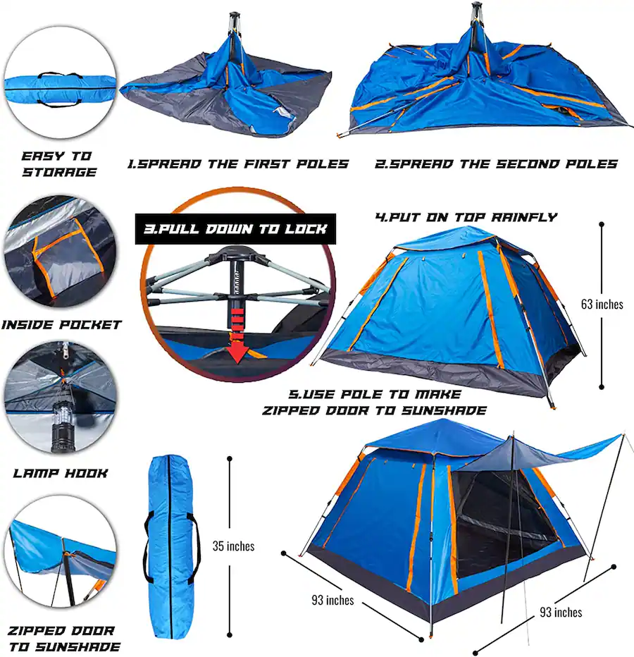 Glarewheel Instant Pop Up Tent 5 Person Blue - Best Buy