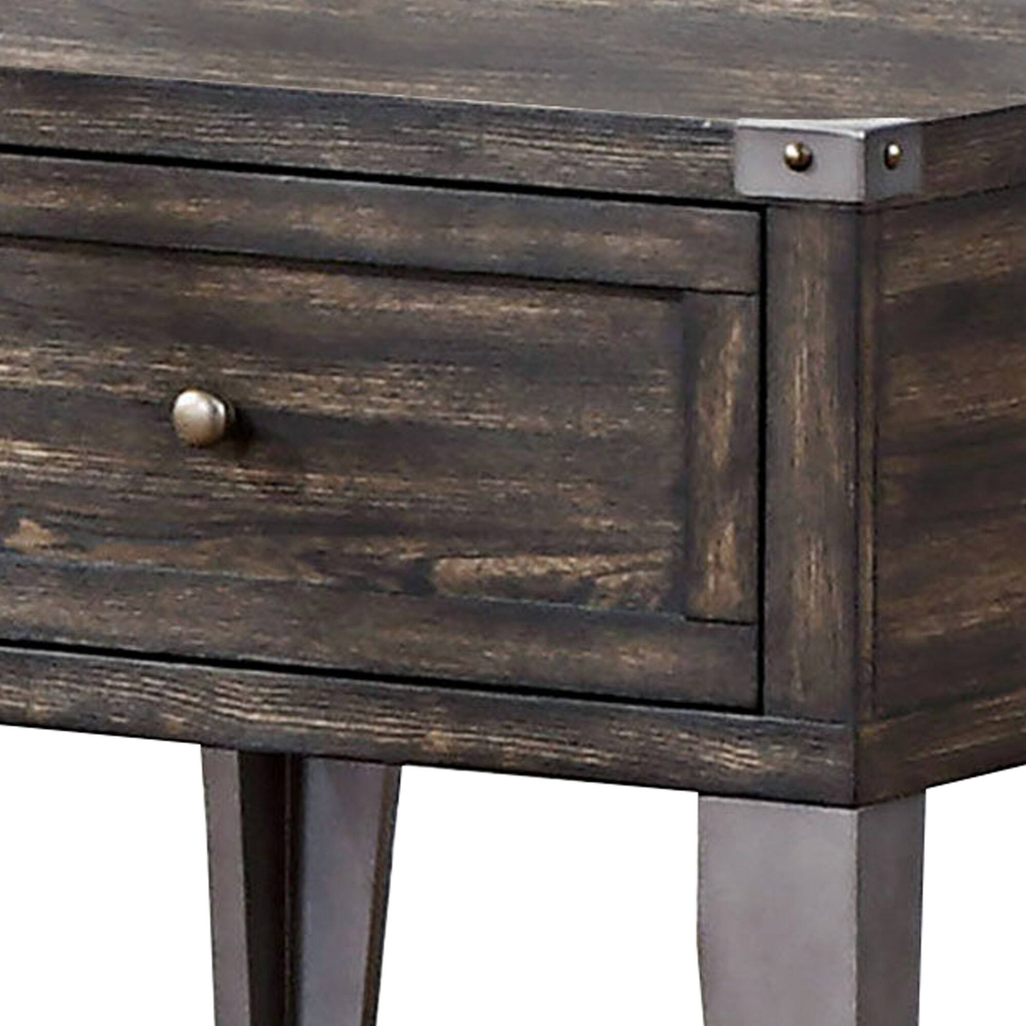 Alt View 2. Manhattan Lane - 1 Drawer Wooden End Table with Metal Angled Legs - Brown.