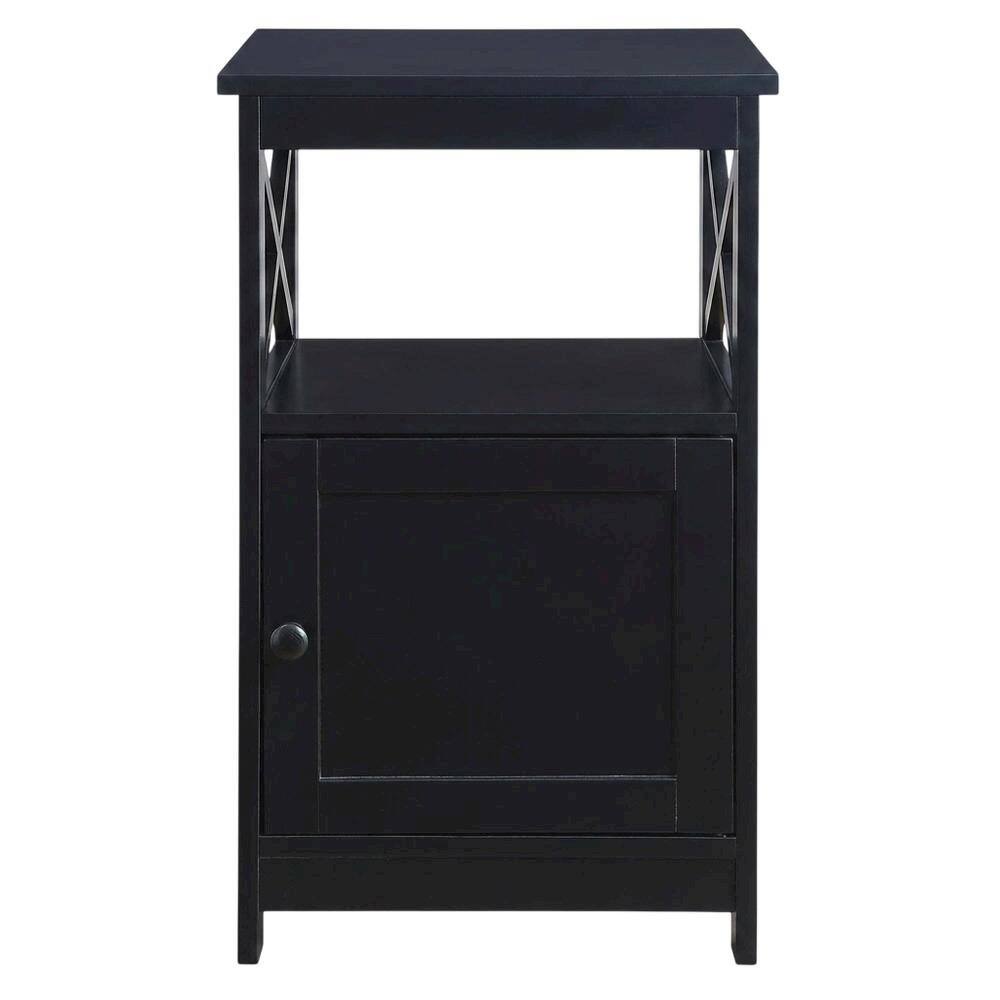 Angle. FurniFact - Wooden End Table with Cabinet for Living Room or Bedroom Use - Black.