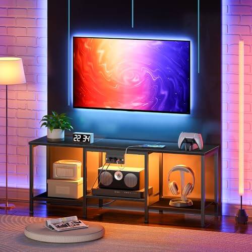 Front. Hirose Alice - Tv Stand With Charging Station To 55 Inches Led Entertainment Center Media Console Table Open Storage Shelving... - Black.