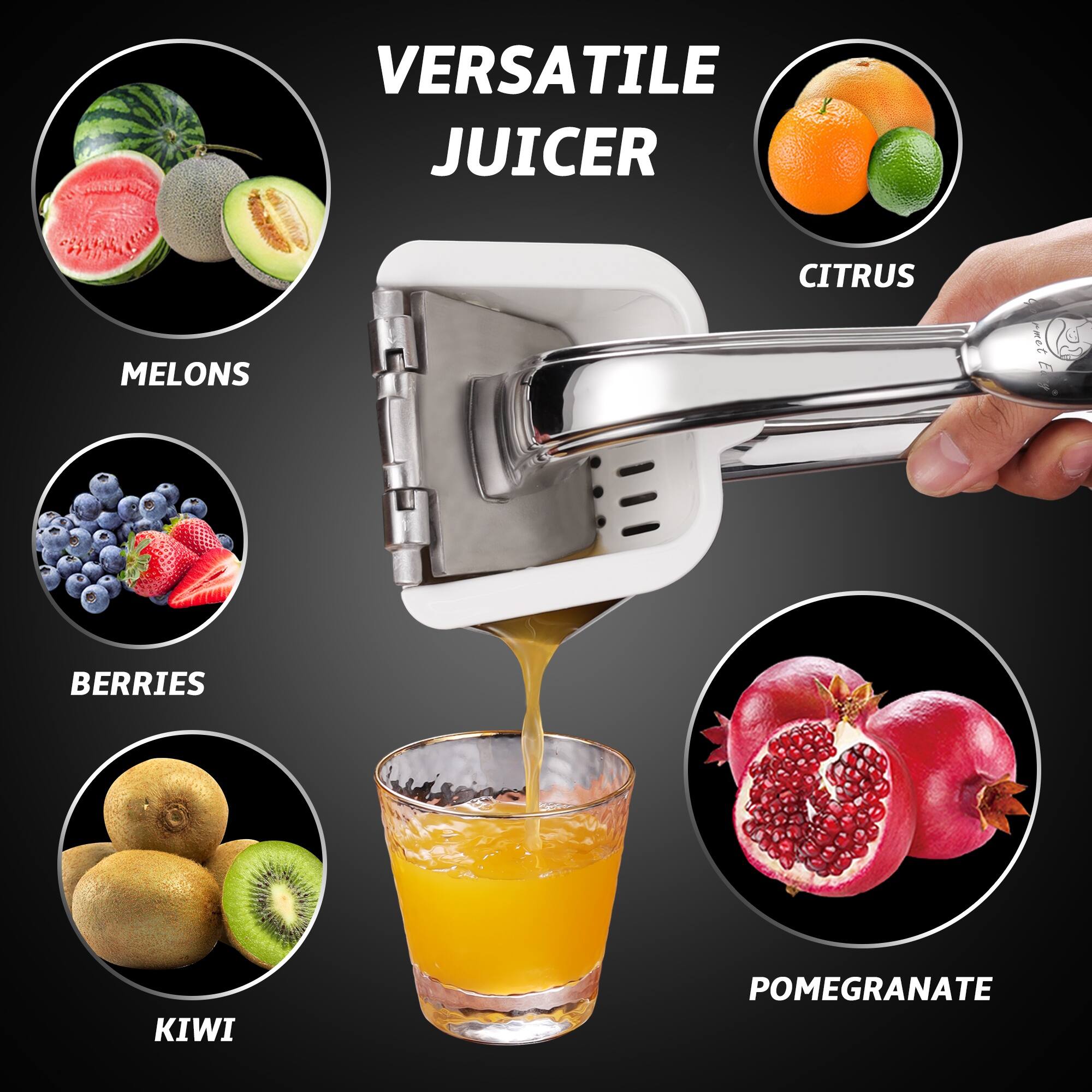 Alt View 1. Gourmet Easy - Stainless Steel Lemon Squeezer, Heavy-Duty Orange Juicer, Durable Hand Press Citrus Juicer, Portable Lime Squeezer - Stainless Steel.
