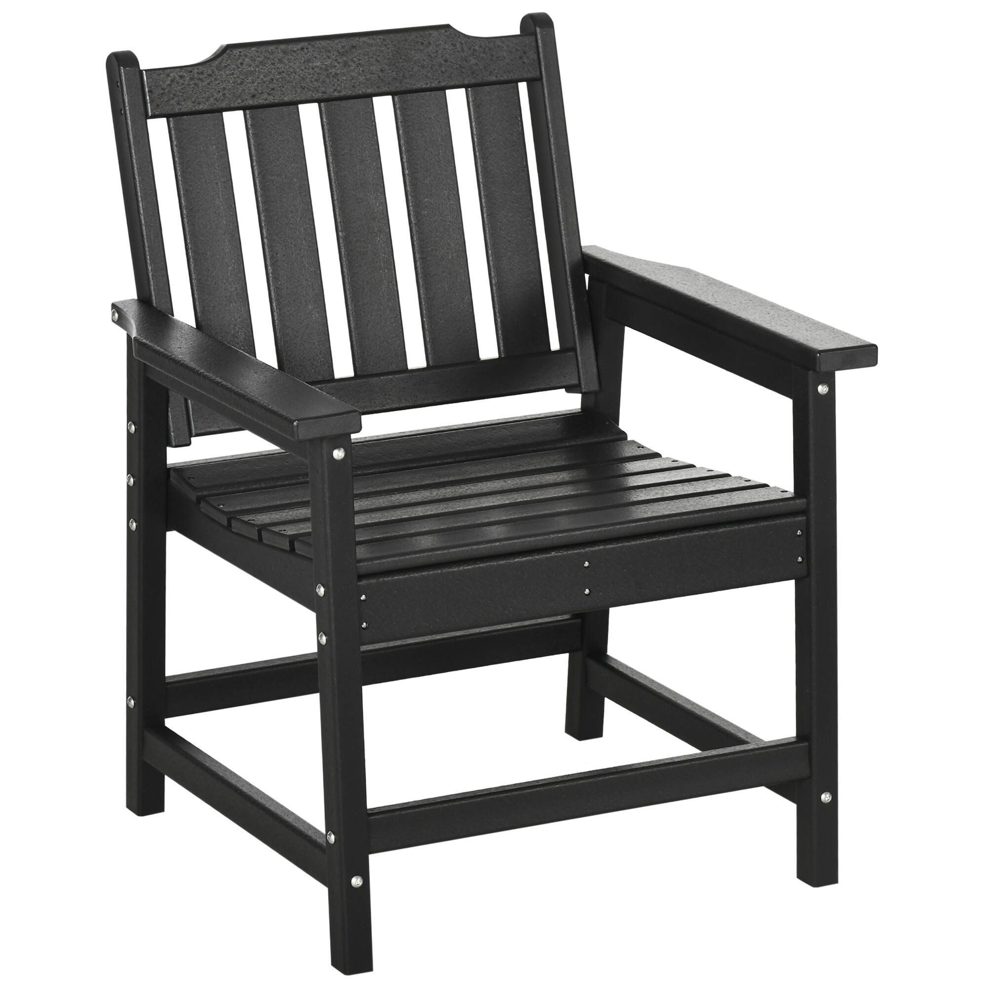 Front. Outsunny - All-Weather Patio Chair, HDPE Patio Dining Chair, Heavy Duty Wood-Like Outdoor Furniture for Garden, Backyard, Deck - Black.