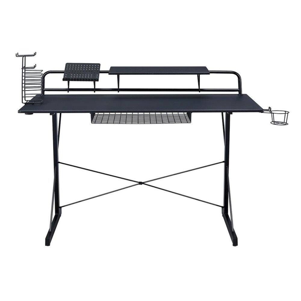 Back. FurniFact - Black Gaming Table With Storage Tray - Black.