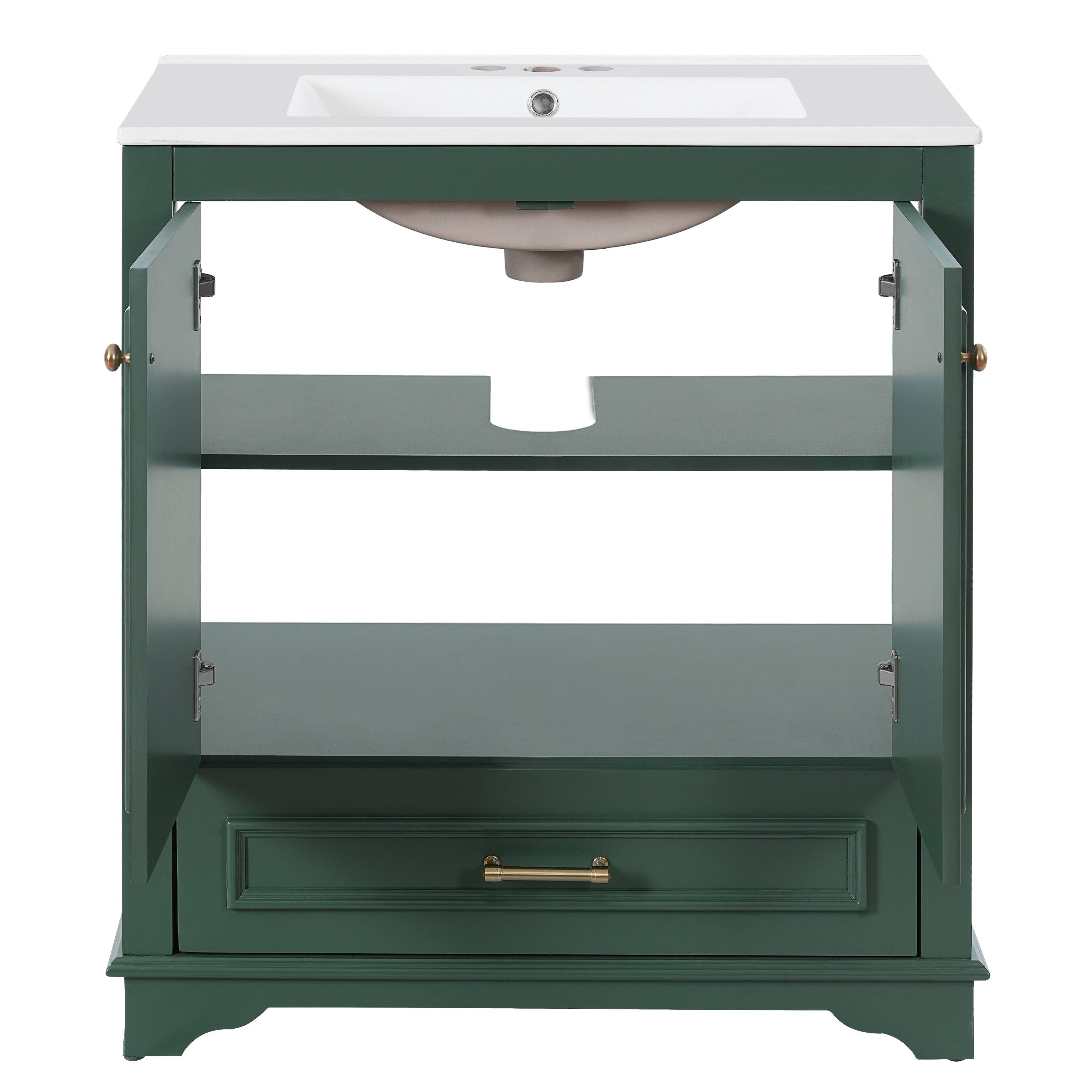 Alt View 9. Boyel Living - 30 Inch Bathroom Vanity with Ceramic Sink Solid Wood Frame Green - Green.