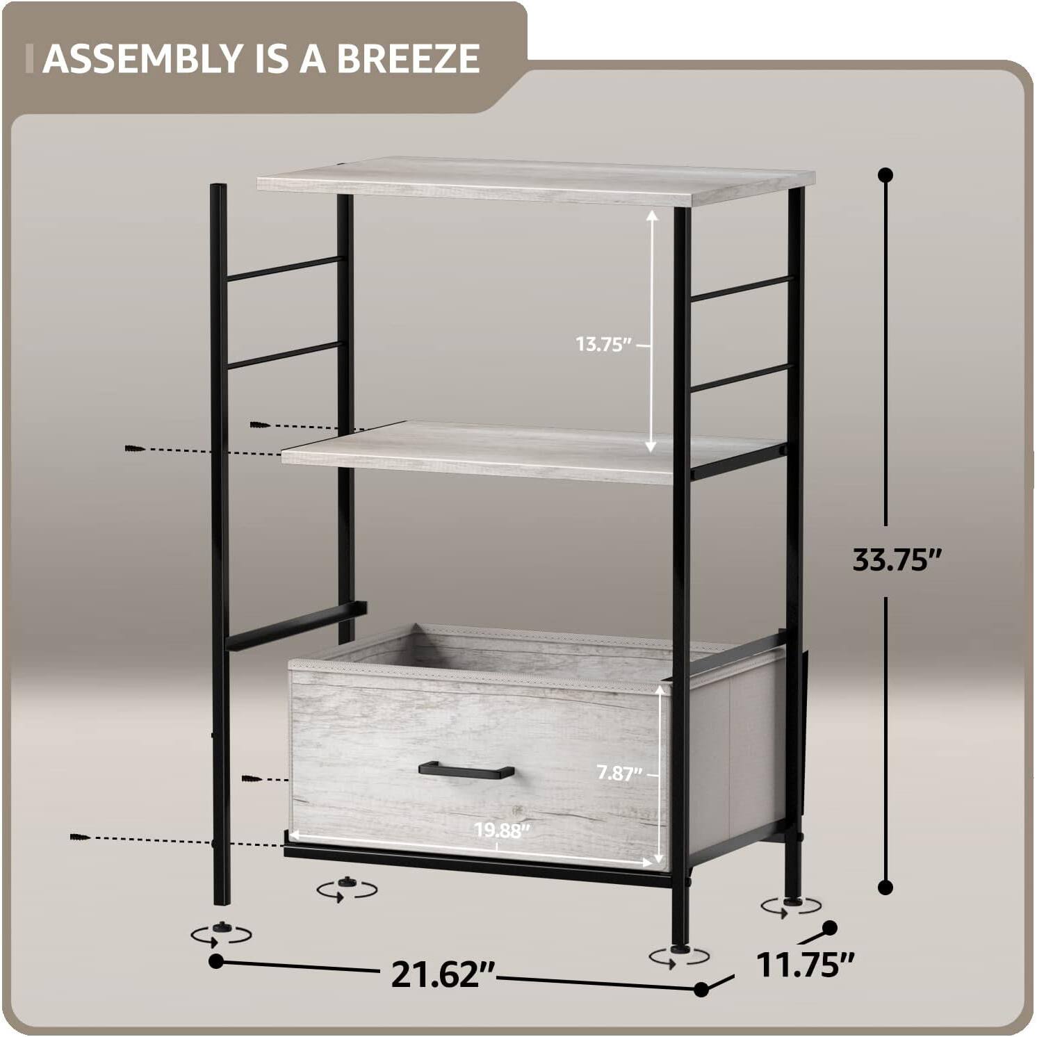 ASSEMBLY IS A BREEZE

13.75"  
33.75"  
7.87"  
19.88"  
21.62"  
11.75"