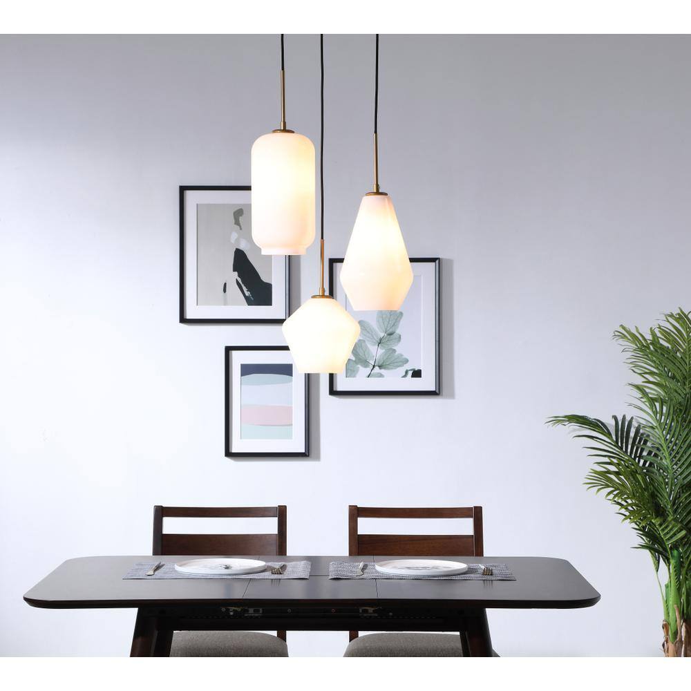 Alt View 5. Living District - Gene 3 light Brass and Frosted white glass pendant - Brass And Frosted White Glass.