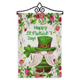 G128 - Garden Flag Hanger 14.2 in with 12 x 18 in Double-Sided Blockout Flag St. Patrick's Day Gnome - Green