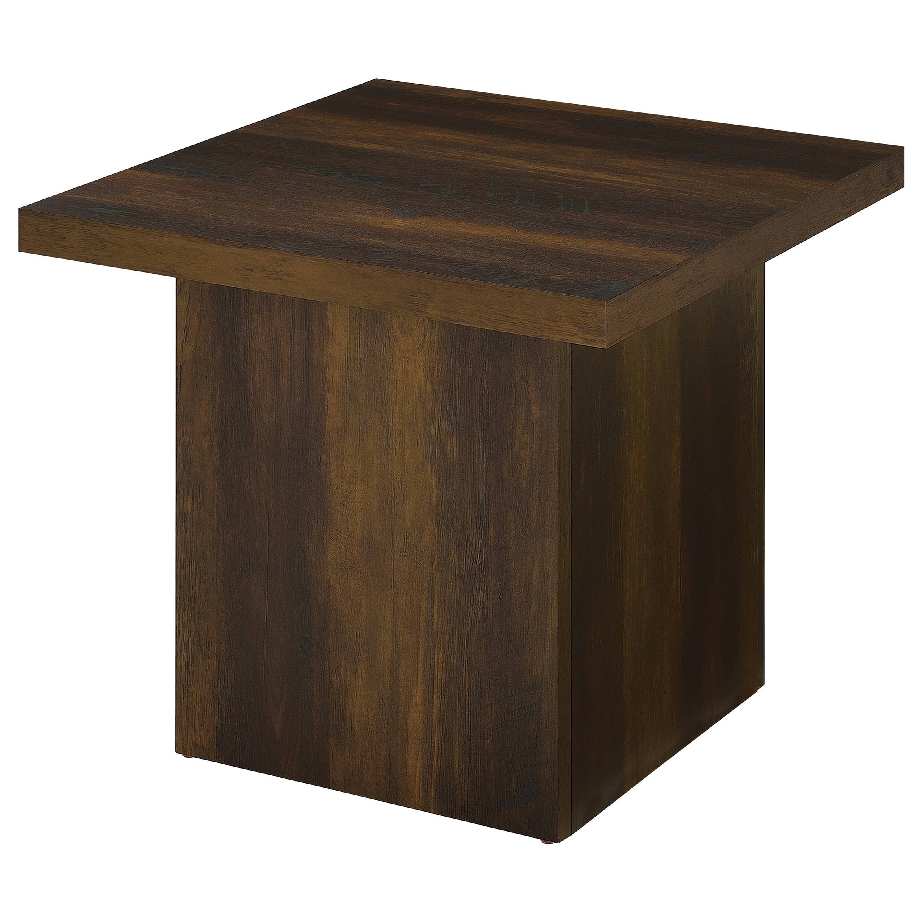 Alt View 2. Manhattan Lane - Darla Square Side-End Table, Block Style Base, Wood 24 Inch - Dark Pine Brown.