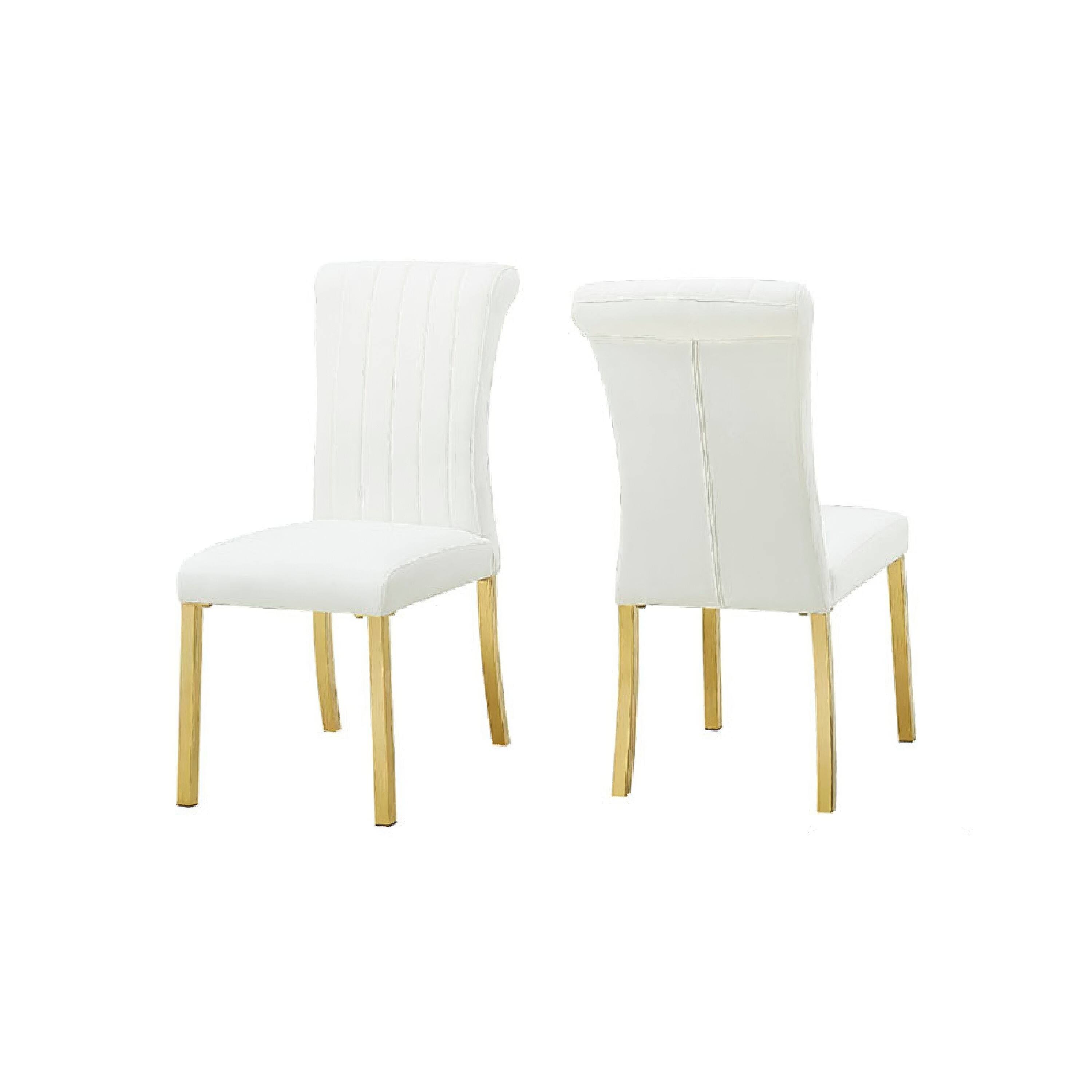 Front. Manhattan Lane - Hols Parson Dining Side Chair Set of 2, Channeled  Fabric,  Steel Base - Gold, White.