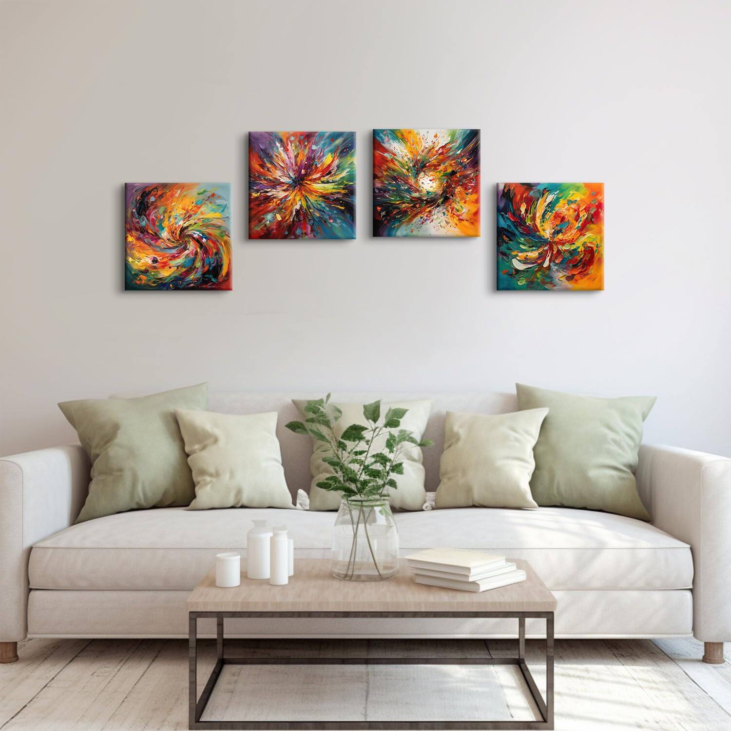 Alt View 4. Hirose Alice - Abstract bright multi 【Abstract Colorful Wall Size】12x12 inch 4pcs(30x30 Modern pictures, spiral canvas - Sports 12x12in.