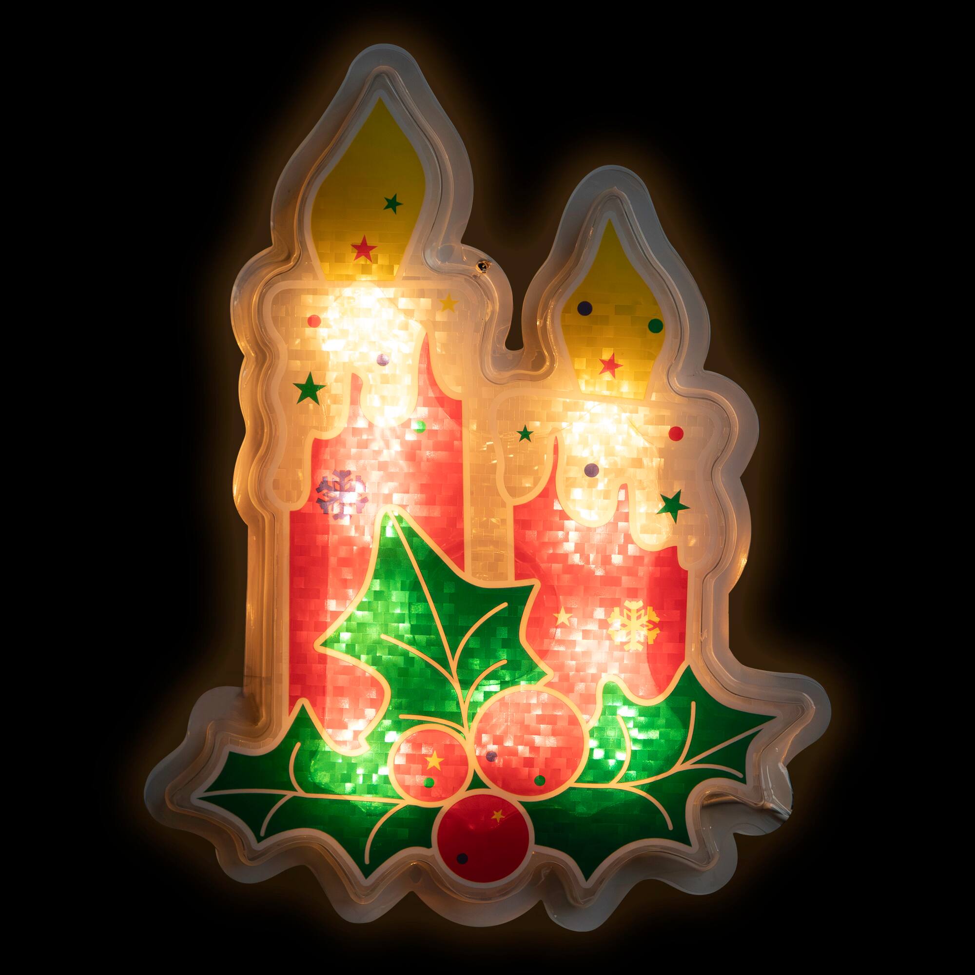 Front. Northlight - Lighted Berry Candle Christmas Window Silhouette - 12" - Clear Lights - Red.