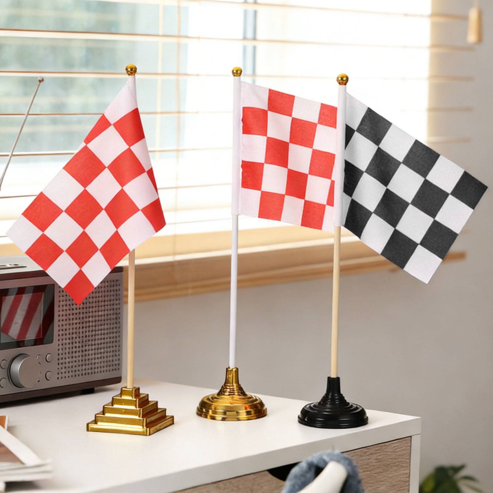 Alt View 4. Unique Bargains - 12pcs 12" B/W Checkered Table Flag for Racing/Sport Party, Bamboo Stick & Silver Square Base - Black and White Flag, Silver Base.