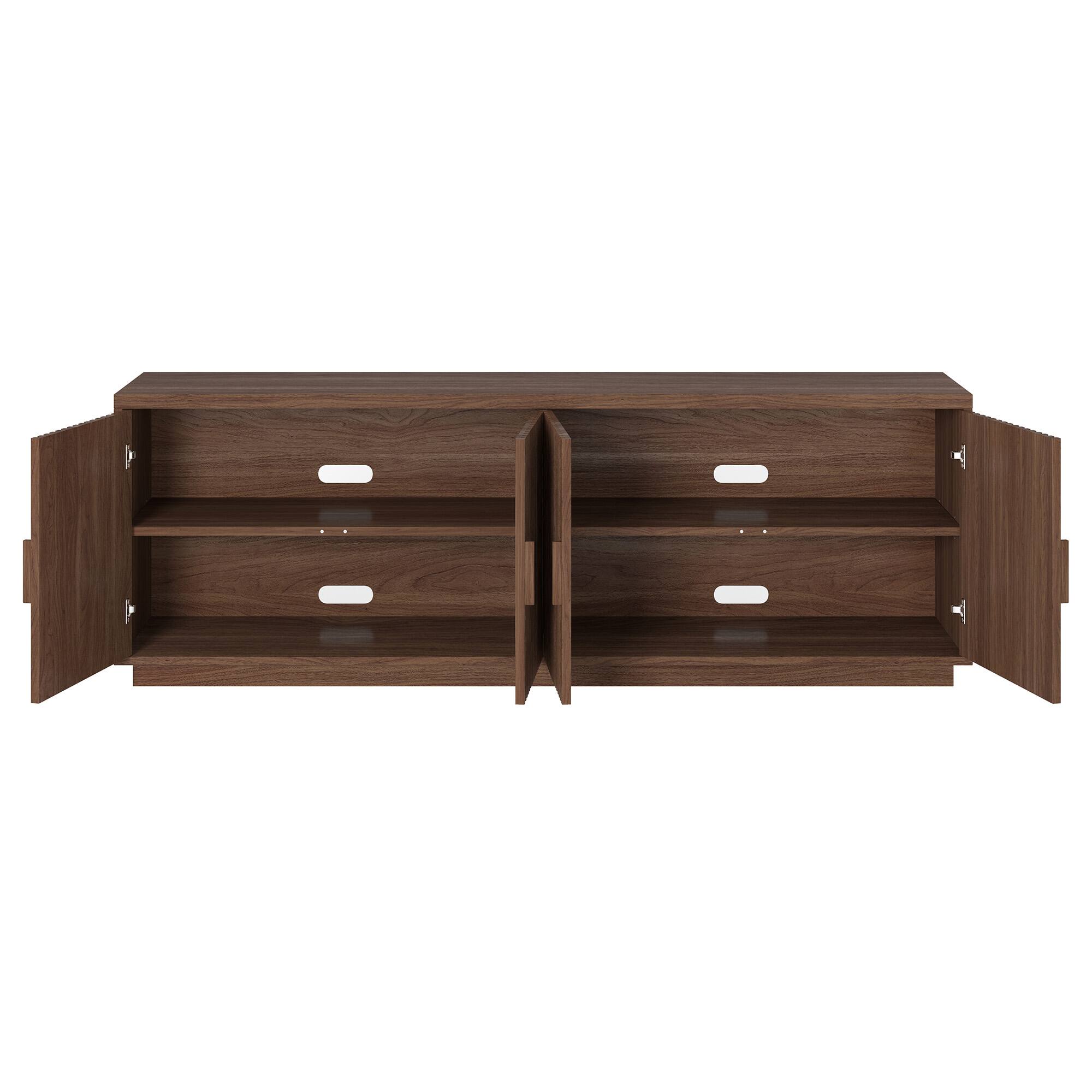 Alt View 1. Hudson&Canal - Mero Rectangular Fluted TV Stand for TV's up to 75" in Satin Walnut - Satin Walnut.