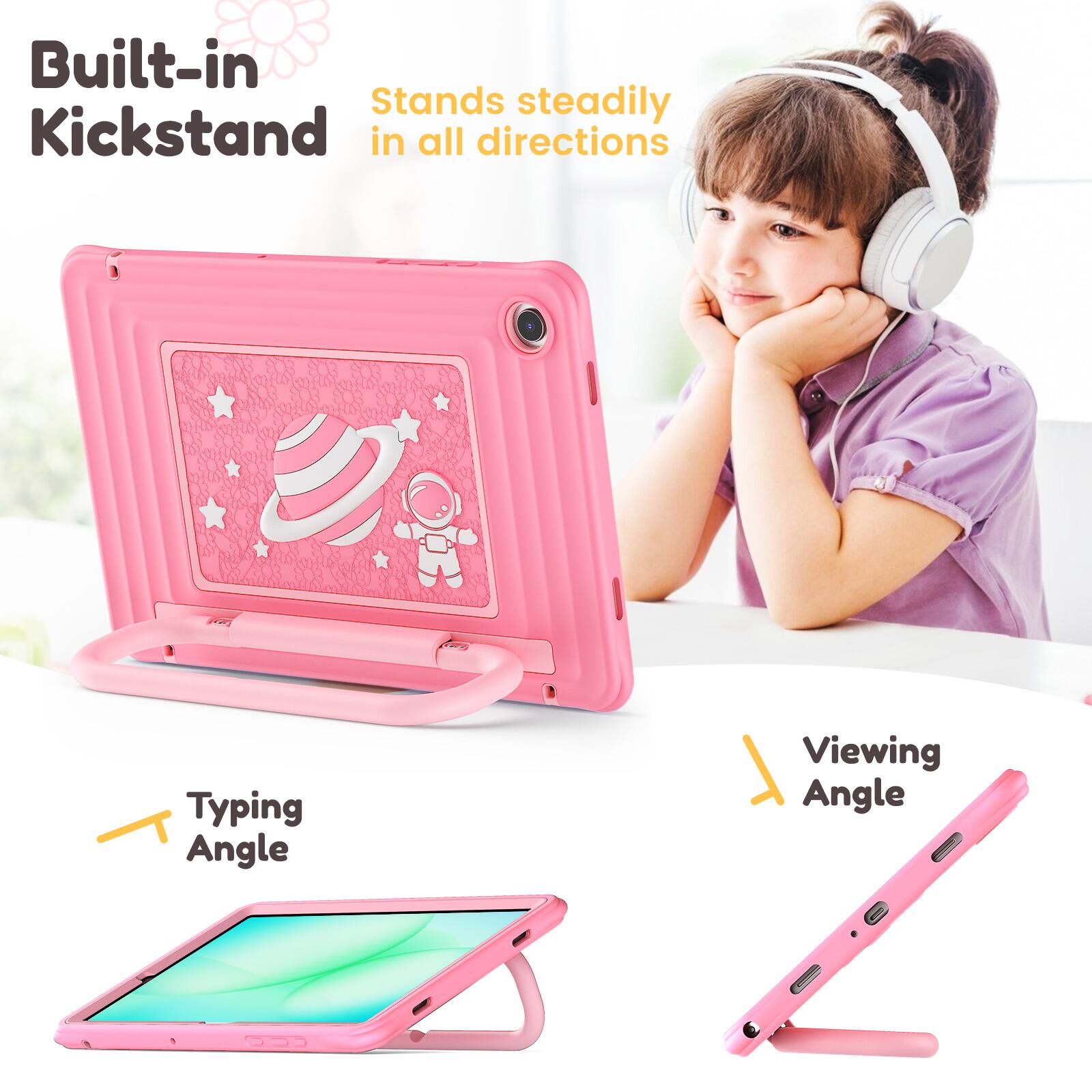 Built-in Kickstand  
Stands steadily in all directions  

Typing Angle  
Viewing Angle