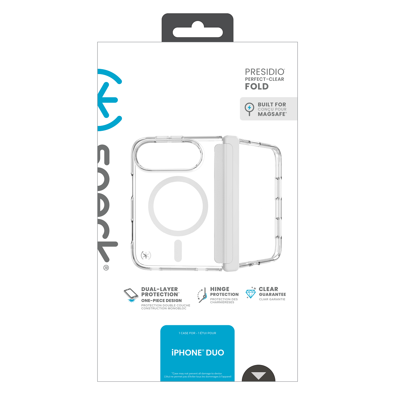 PRESIDIO PERFECT-CLEAR FOLD BUILT FOR MAGSAFE (x) DUAL-LAYER HINGE CLEAR PROTECTION PROTECTION GUARANTEE PROTECTION DES CLIAR GARANTIE ONE-PIECE DESIGN CHARNIERES PROTECTION DOUBLE COUCHE CONSTRUCTION MONOBLOC CASE FOR ETUI POUR iPHONE DUO