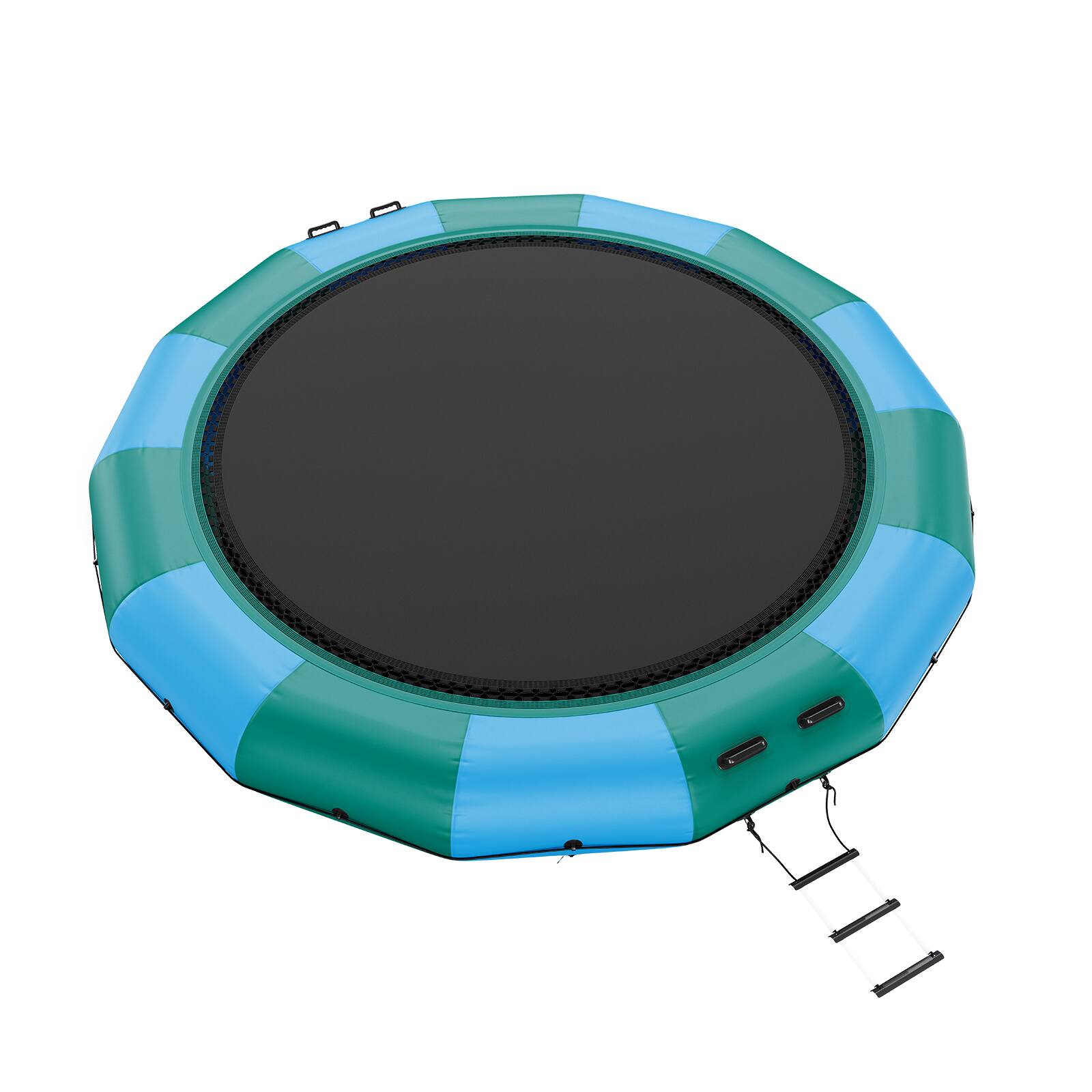 Alt View 4. VEVOR - Inflatable Water Bouncer, 15ft Recreational Water Trampoline, Portable Bounce Swim Platform with 3-Step Ladder - Blue, green.