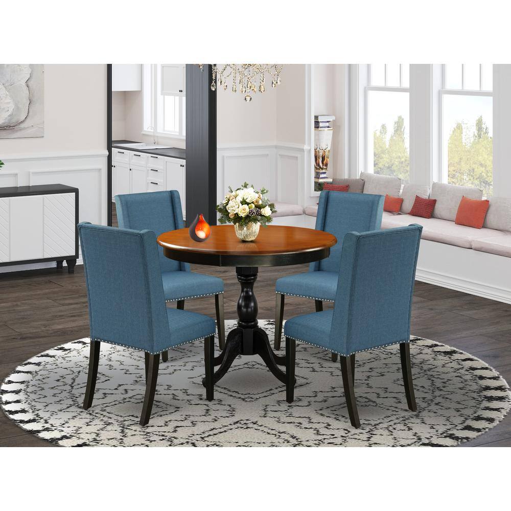 Angle. East West Furniture - East West Furniture 5-Piece Wooden Dining Set Consists of a Kitchen Dining Table and 4 Blue Linen Fabric Dining Room - Multi-Color.