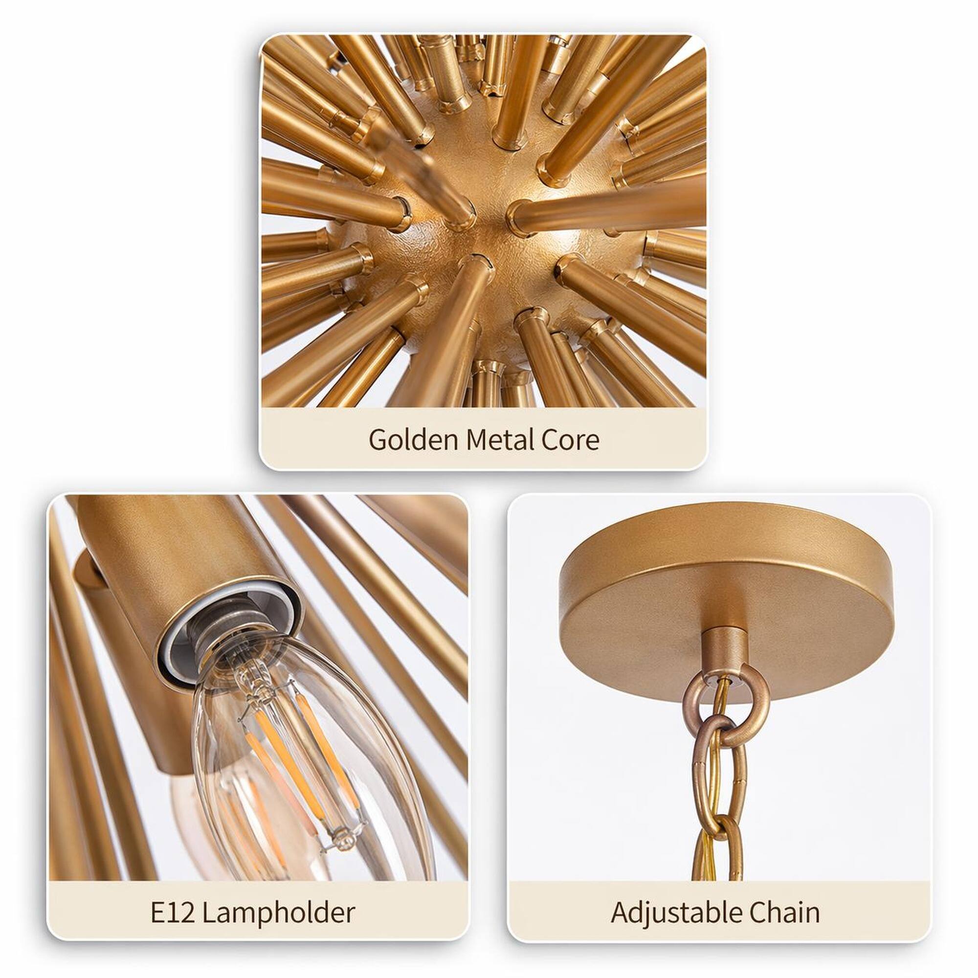 Golden Metal Core  
E12 Lampholder  
Adjustable Chain
