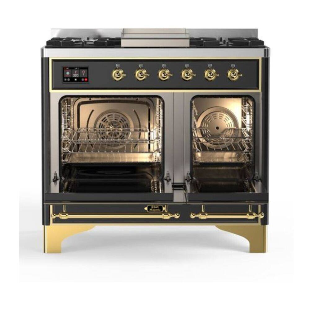 Alt View 2. ILVE - ILVE Majestic II 40 inch Dual Fuel Range with 6 Burners + Griddle (Natural Gas, Graphite Matte, Brass Trim) - Graphite Matte.