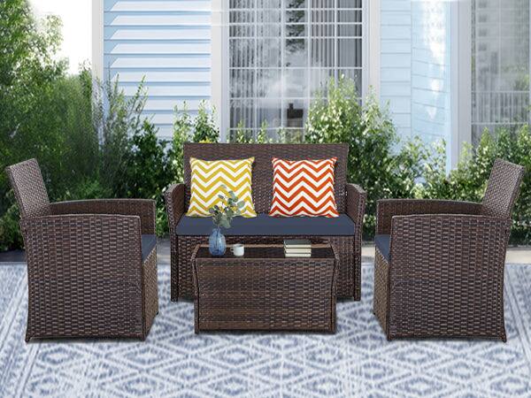 Alt View 5. Boyel Living - Blue Brown 4-Piece Set Outdoor Patio Sofa with 4-piece sofa set with coffee table - Brown.