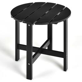 Gymax - 18'' Patio Round Side End Coffee Table Wooden Slat Garden Deck - Black
