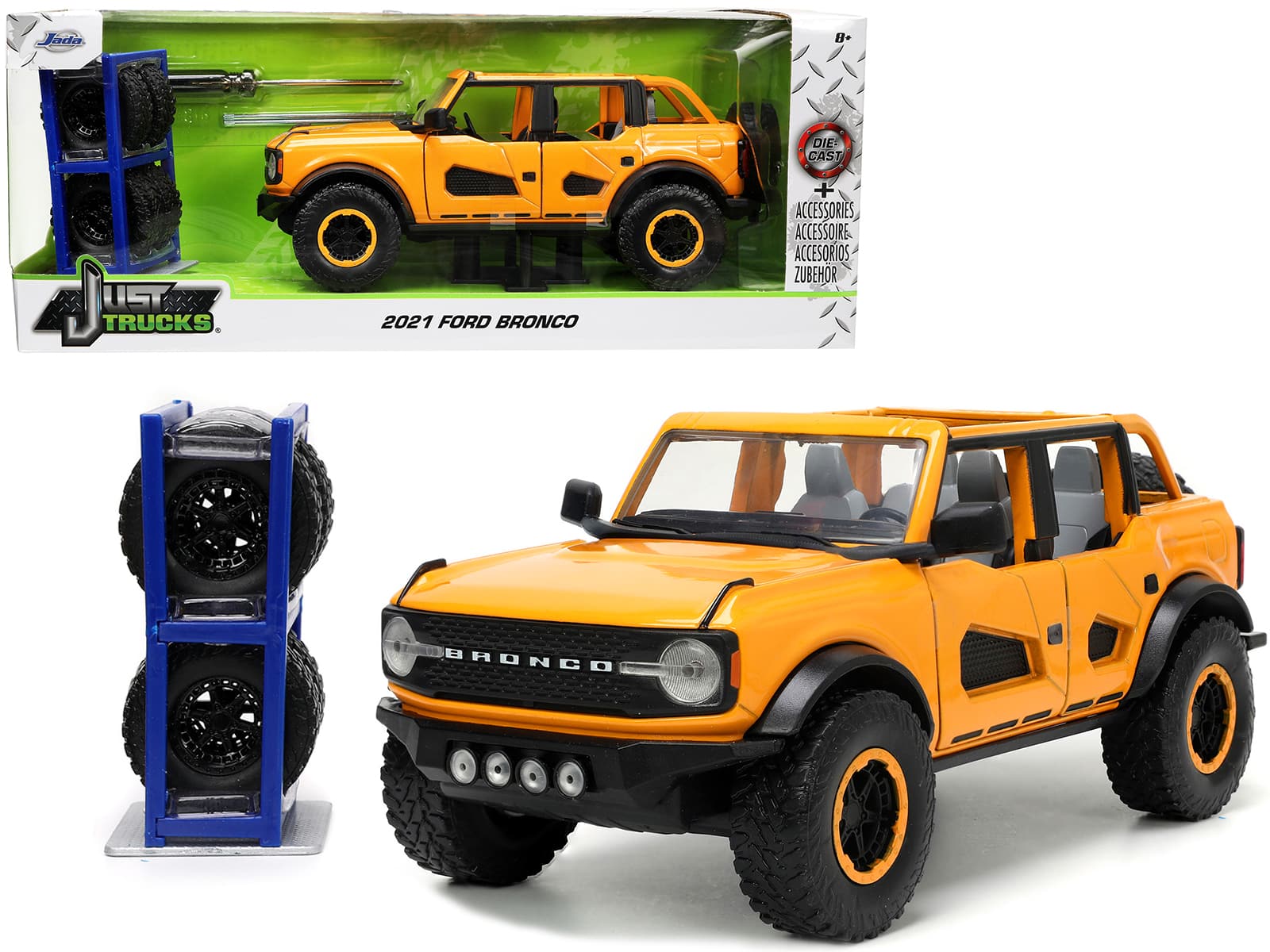 "2021 Ford Bronco Orange Metallic with Extra Wheels ""Just Trucks"" Series 1/24 Diecast Model Car by Jada" price history on PriceWatchPro