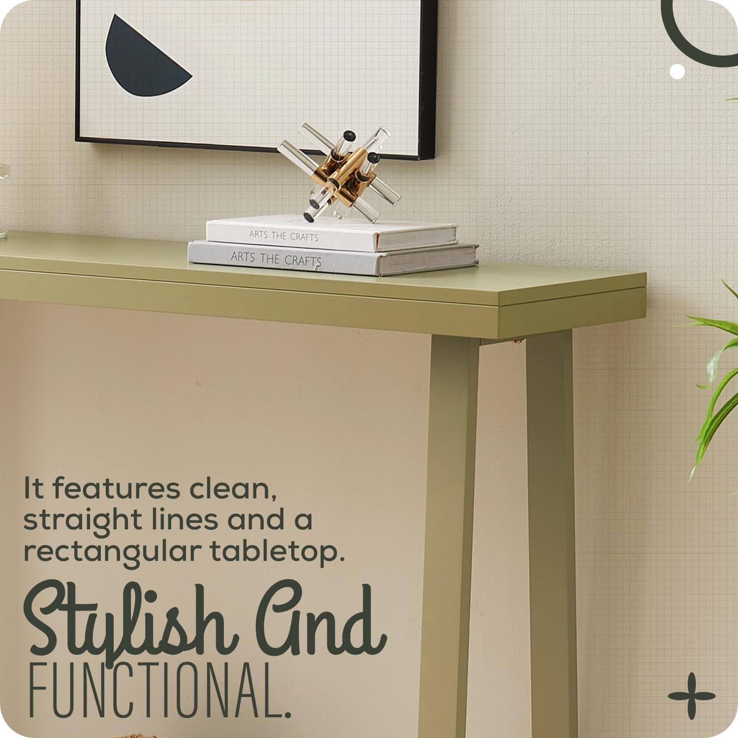 It features clean, straight lines and a rectangular tabletop.

Stylish And FUNCTIONAL.