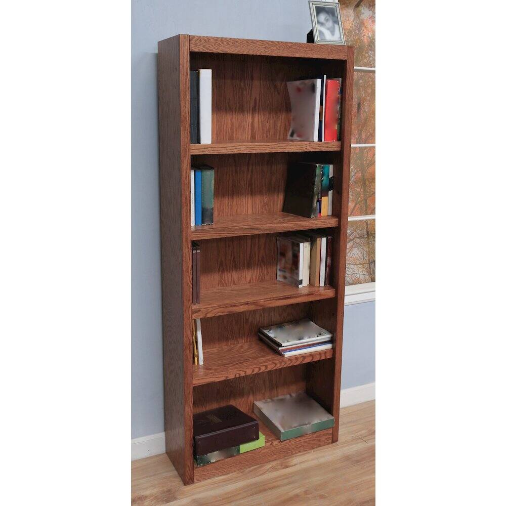 Angle. Concepts in Wood - Single Wide Bookcase 5 Shelves Dry Oak Finish - Brown.