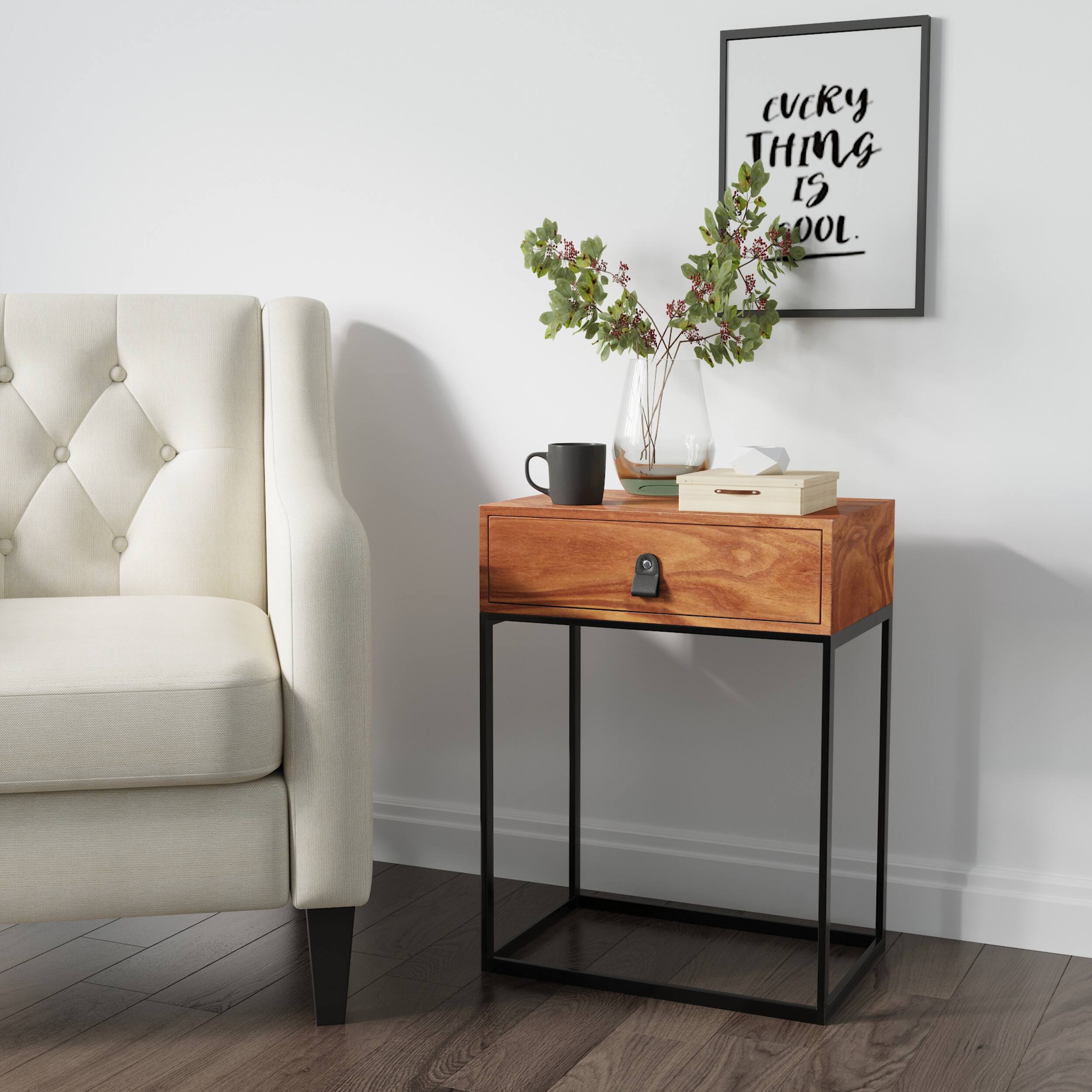 Angle. Click Decor - Milo Side Table - Walnut Brown.