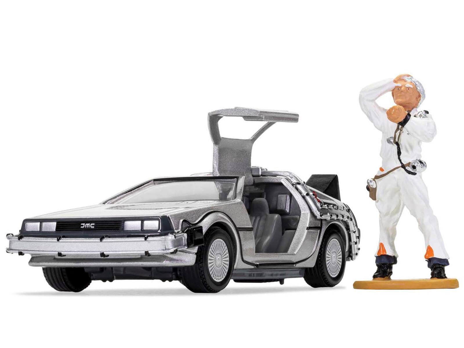 Angle. Corgi - DMC DeLorean Time Machine with Doc Brown Figure "Back to the Future" (1985) Movie Diecast Model Car by Corgi - Multi.