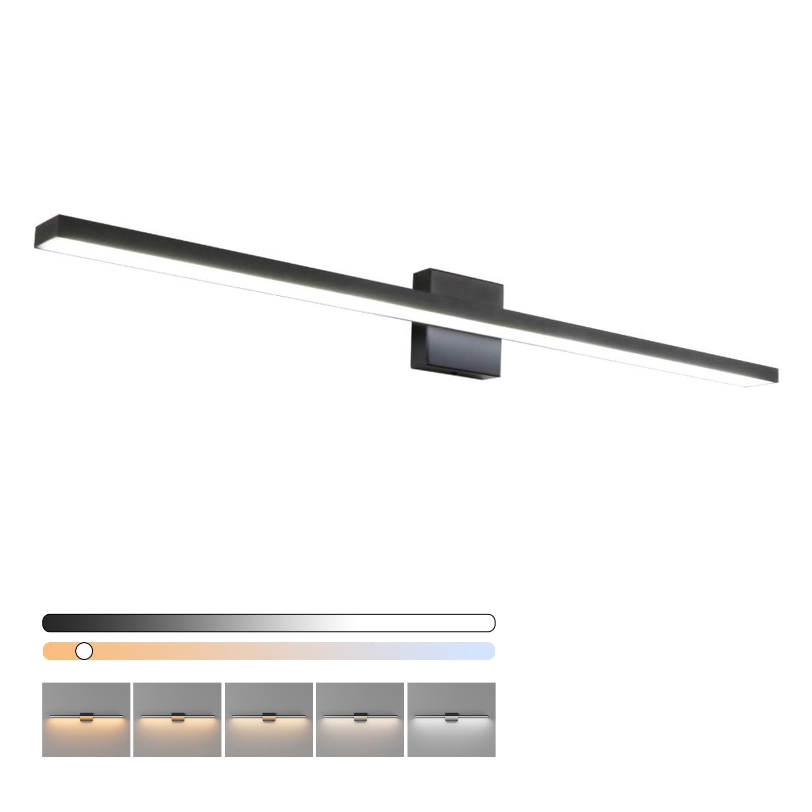 Comfort Essence - nch Modern Bathroom Vanity Light w Frosted Aluminum Led Fixtures k - Black-5 Color Temperature 40 inch