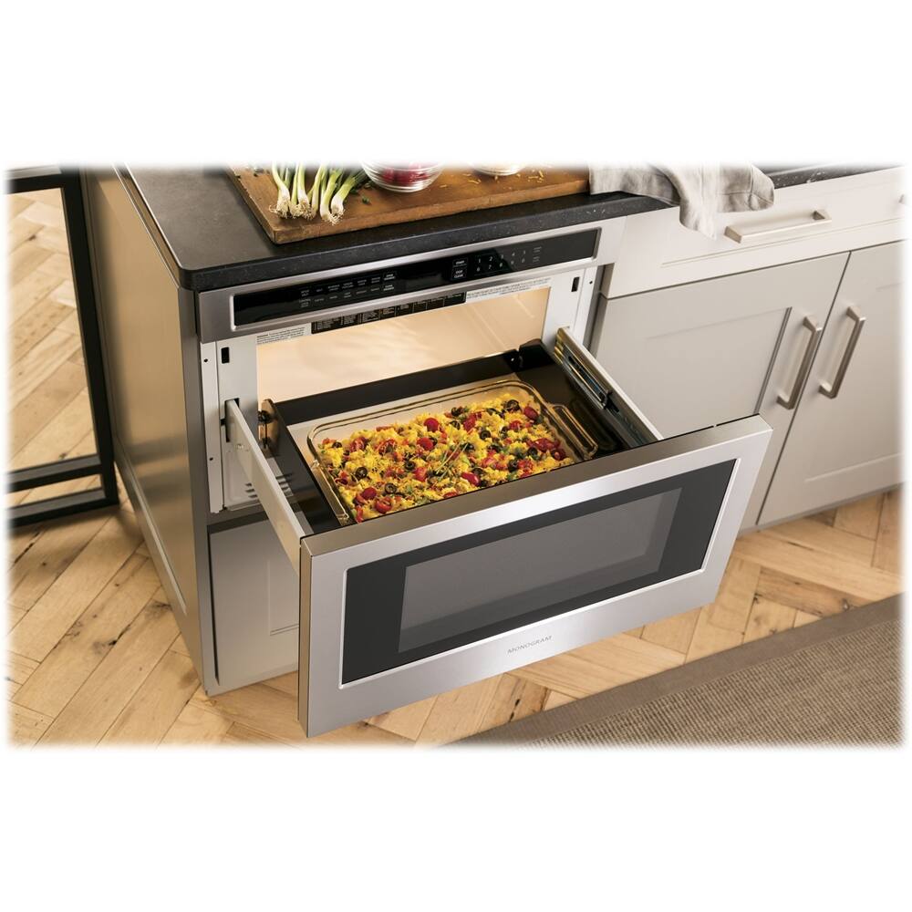Left. Monogram - 1.2 Cu. Ft. Built-In Microwave - Stainless Steel.