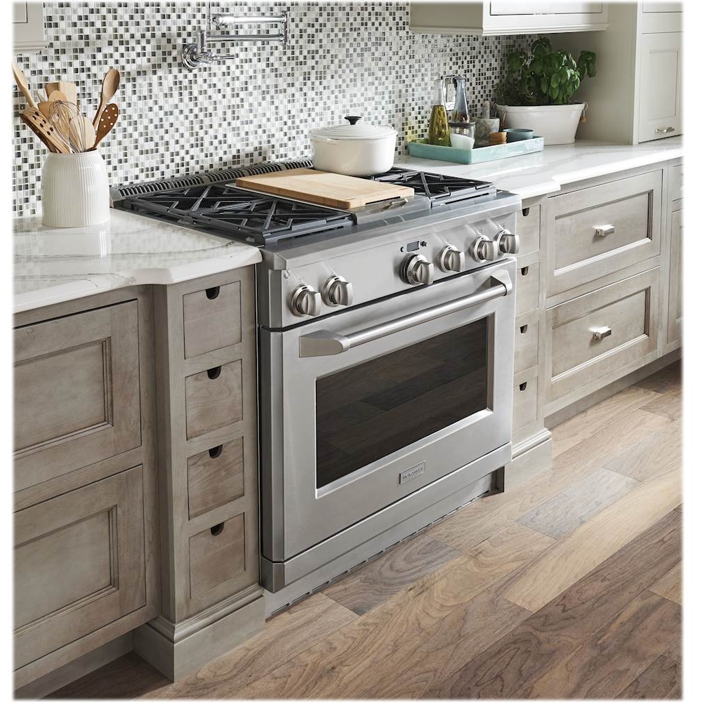 Left View: Monogram - 8.3 Cu. Ft. Self-Cleaning Freestanding Double Oven Dual Fuel Convection Range - Stainless steel