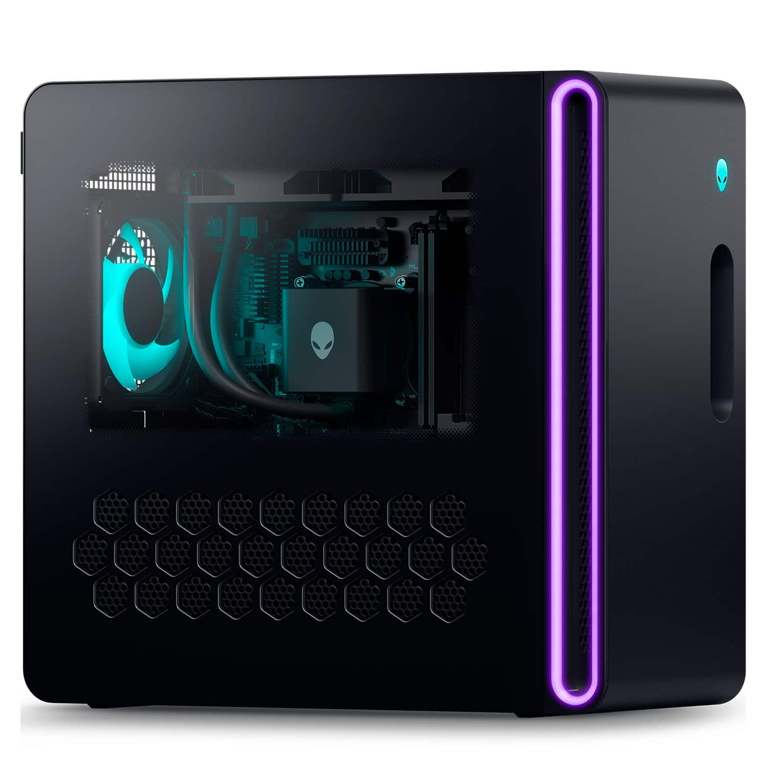 Alt View 3. Alienware - Alienware Aurora ACT1250 Desktop PC (Intel Ultra 7 265F, 32GB DDR5, 2TB PCIe SSD, Win 11 Pro) w/USB Hub - Black.