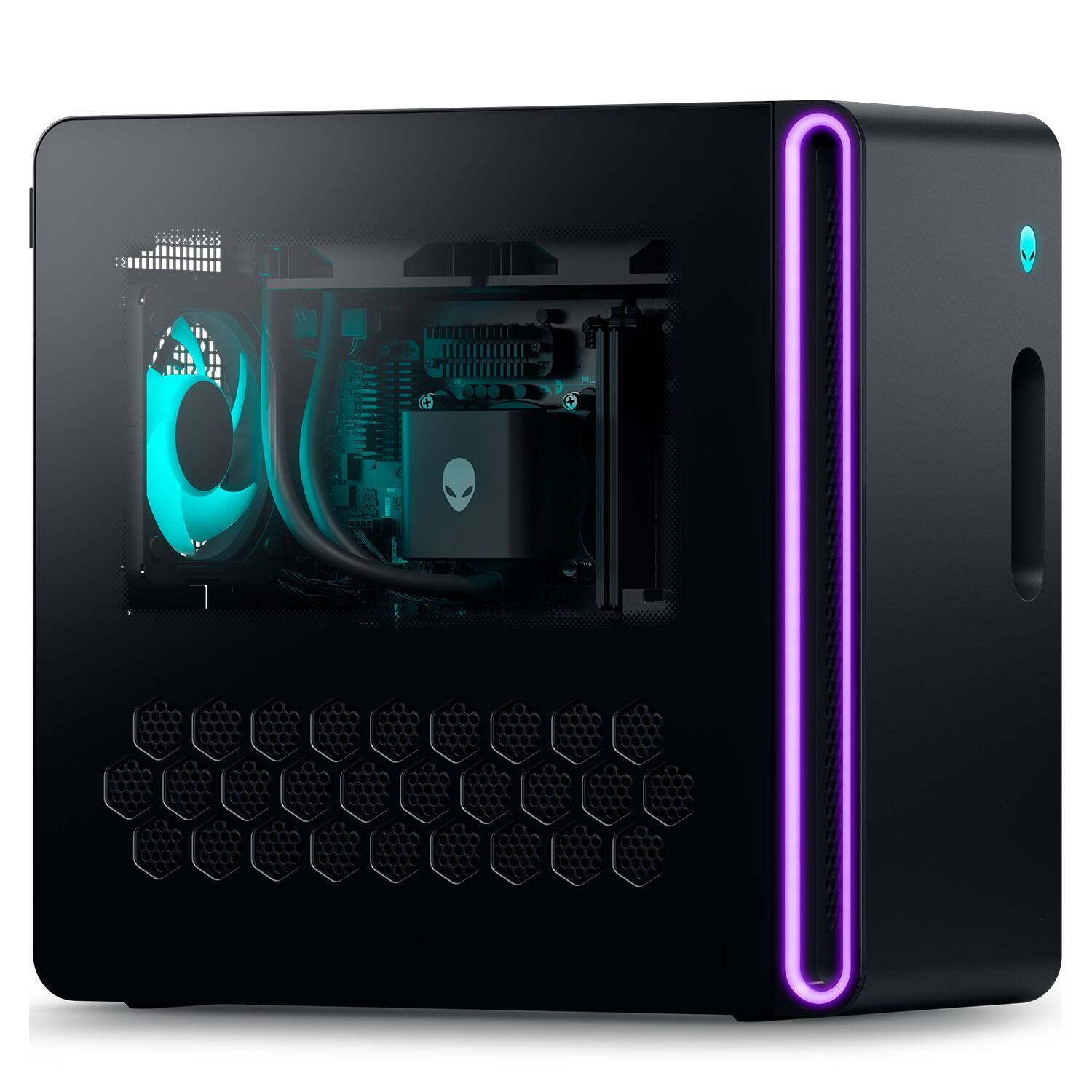 Alt View 3. Alienware - Alienware Aurora ACT1250 Desktop PC (Intel Ultra 7 265F, 32GB DDR5, 2TB PCIe SSD, Win 11 Pro) w/USB Hub - Black.