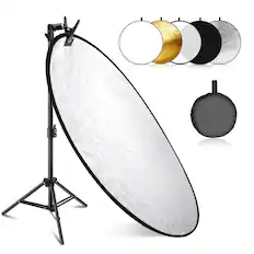 Front. Neewer - 43" 5-in-1 Collapsible Reflector Kit - with Short Stand & Clamp for Low-Angle & Studio Photo.
