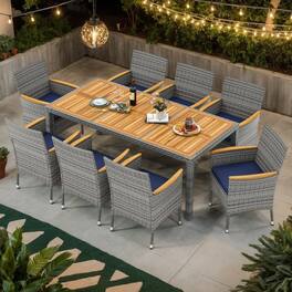 Kadyn - Patio Dining Sets,Patio Furniture Sets,9 Pieces Patio PE Wicker Dining Set for Deck Garden and Yard-Navy - Blue