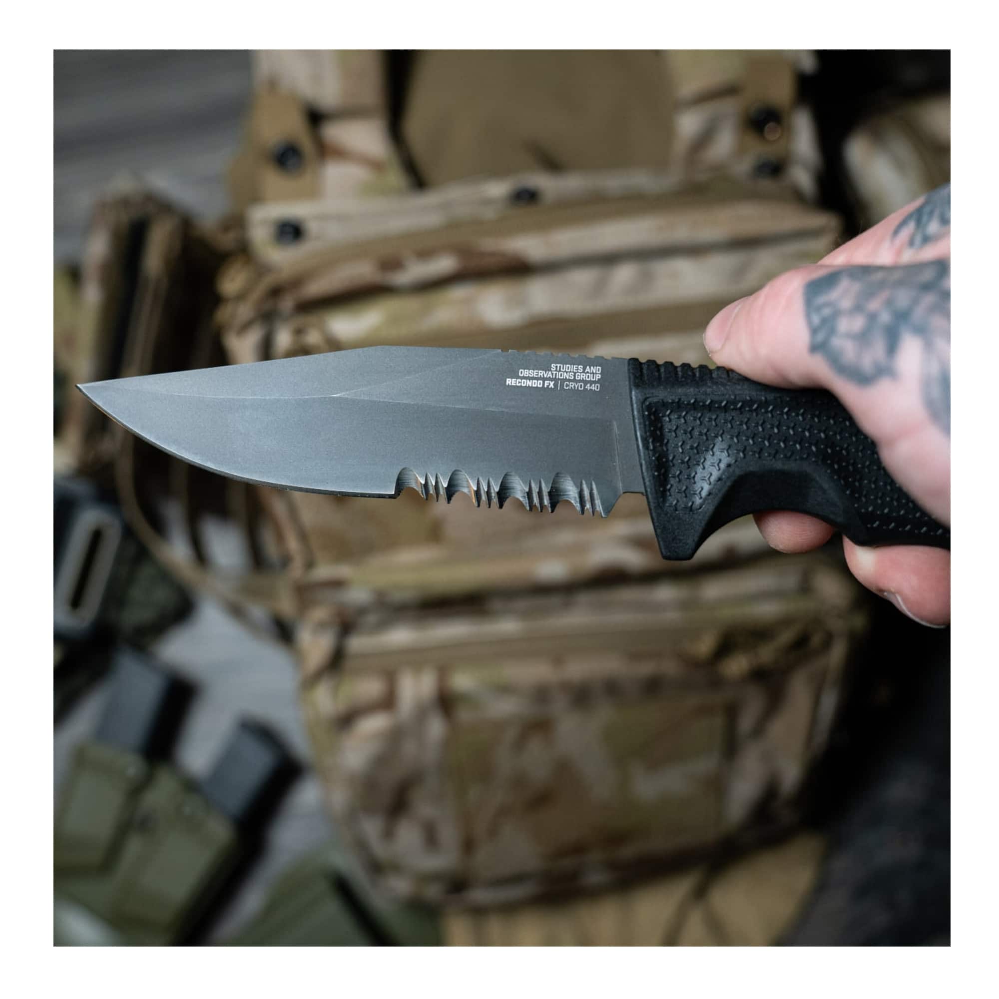 SOG - Recondo FX Black Fixed Blade Tactical Knife CRYO 440C Rubberized Grip