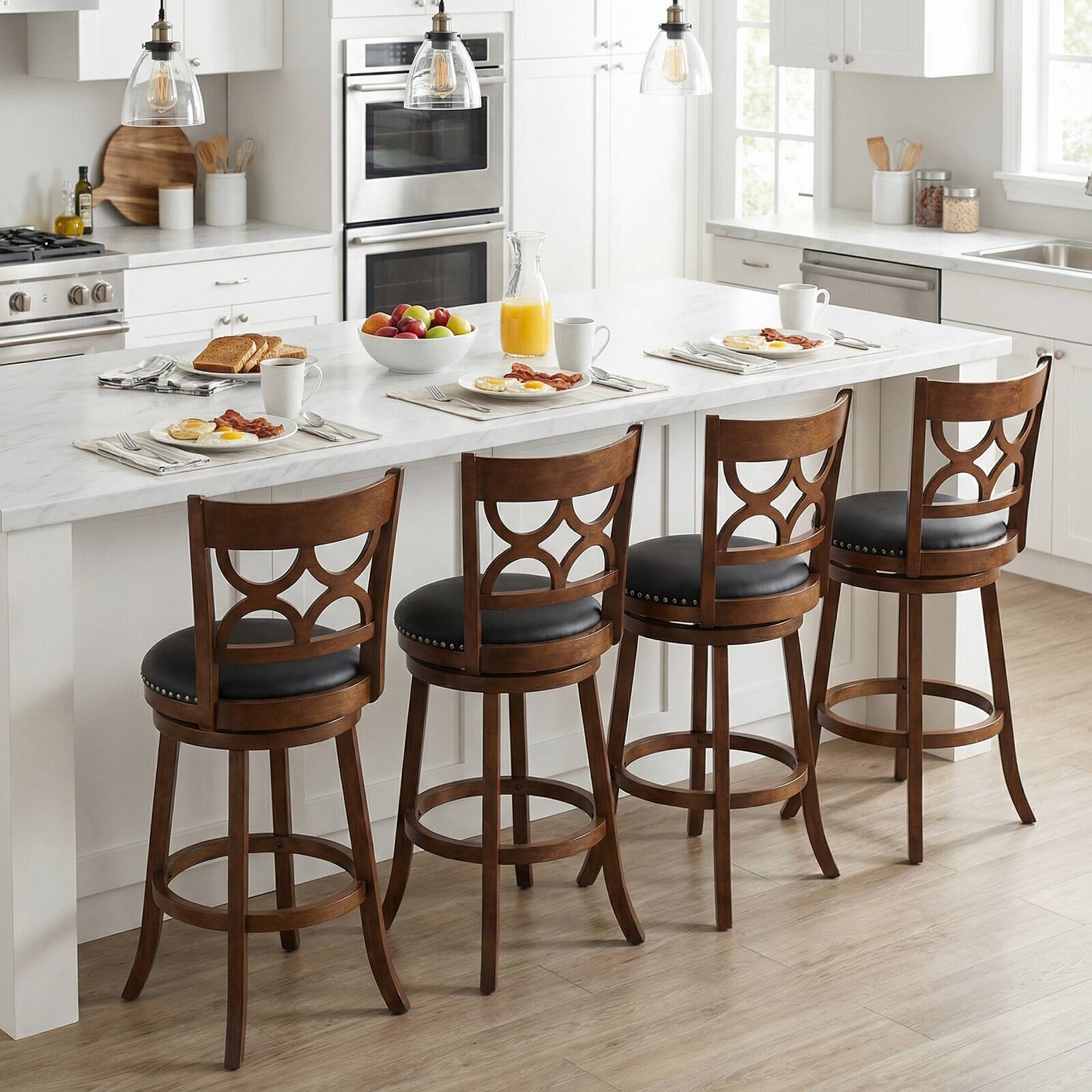 Alt View 1. Gymax - Gymax 31'' Bar Height Stools Set of 4 w/Rubber Wood Frame Upholstered Seat & Footrest - Brown.