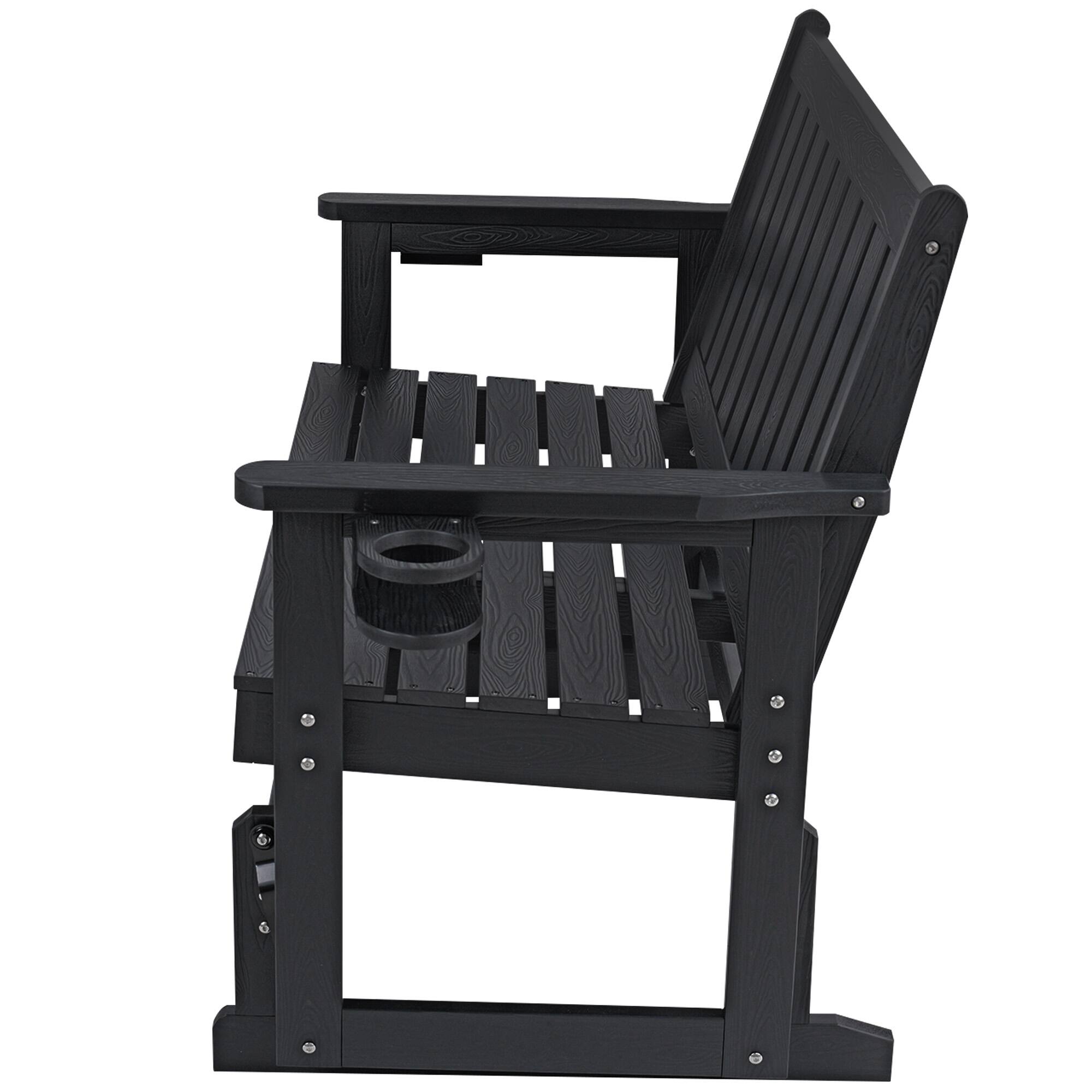 Left. Fortune Candy - Poly Lumber Patio Glider, HIPS Material Weather-Resistant Glider Bench for Outdoor Porch Garden - Black.