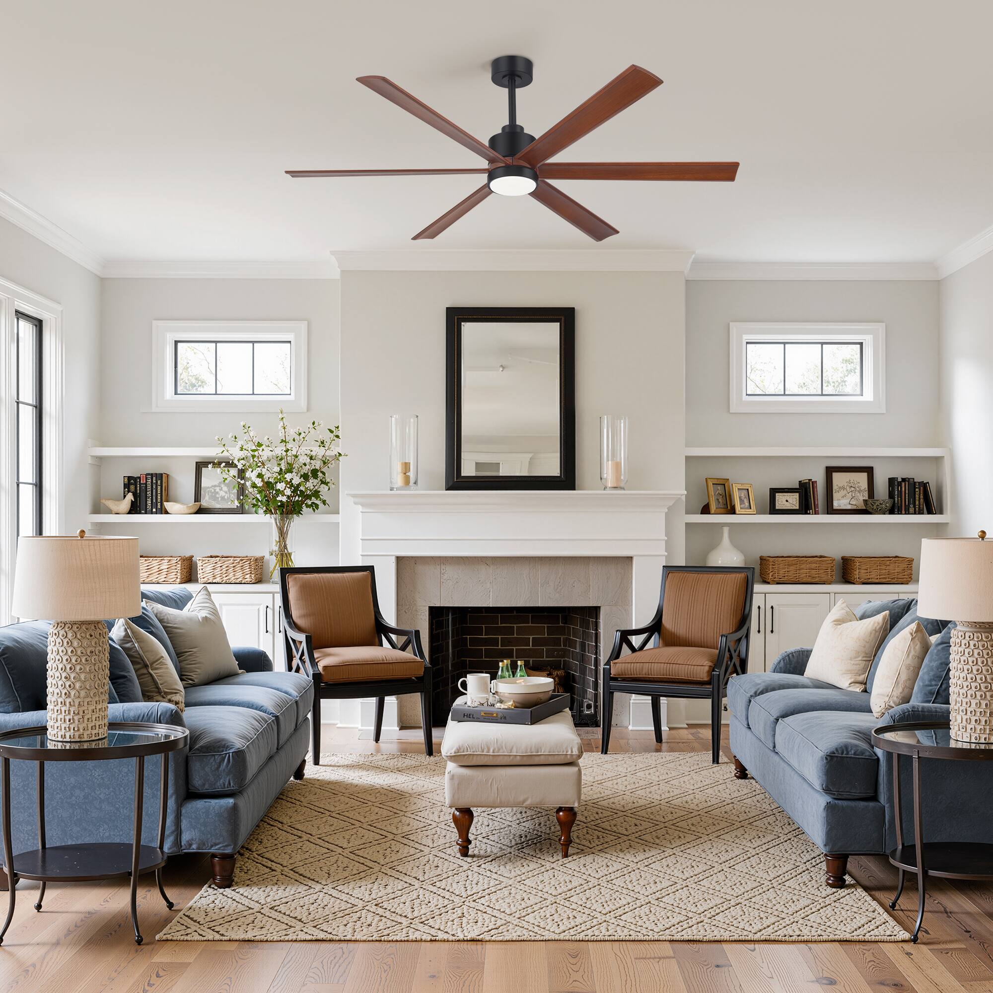 Alt View 6. Breezary - 60" Smart LED Ceiling Fan with Light, Remote & APP Control, 6-Speed, 1/4/8H Timer, 6 Blades, DC Motor - Matte Black.