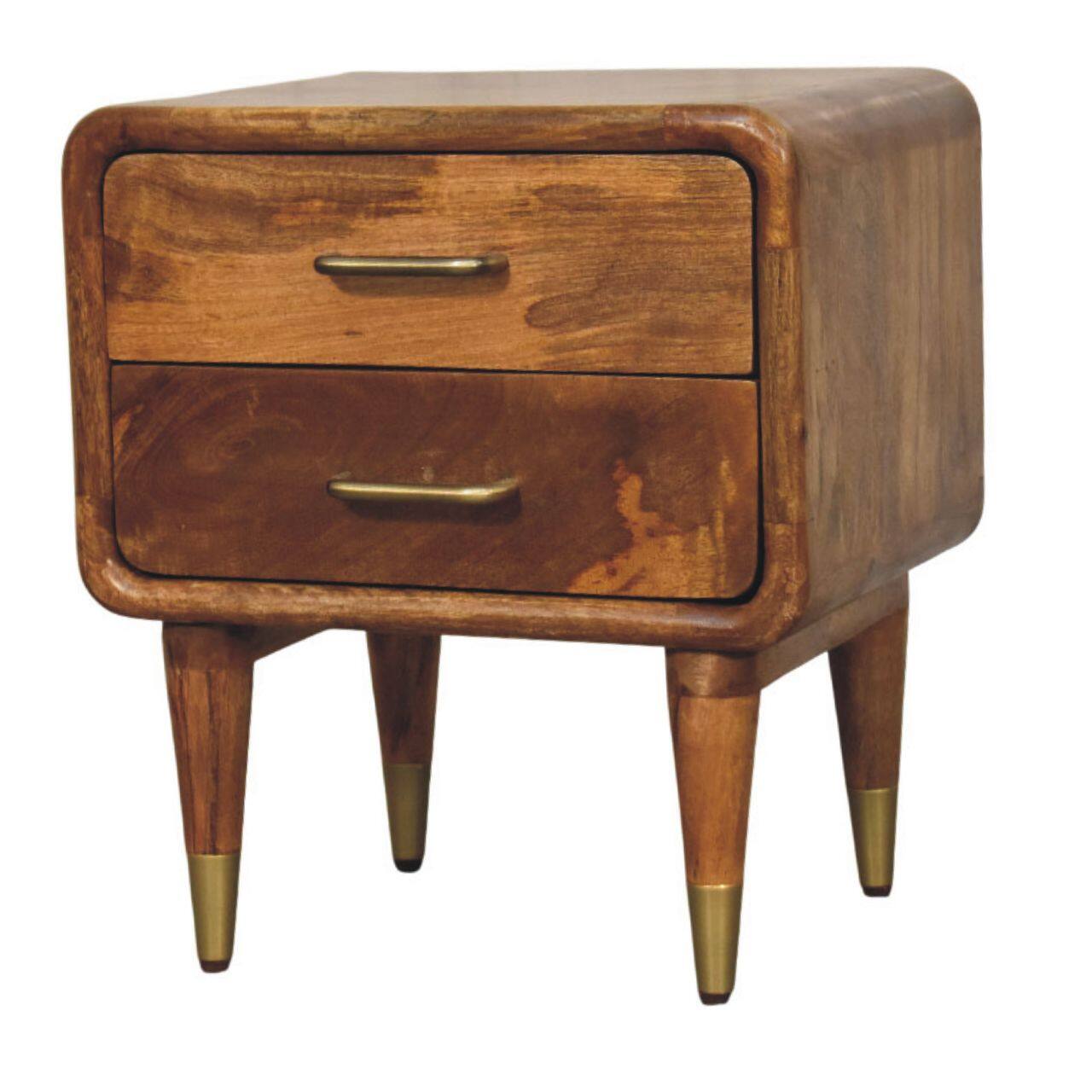 Left. Artisan Furniture - Artisan Furniture Solid Wood Amber Oak Bedside Table, 2 Drawers, Brown - Brown.