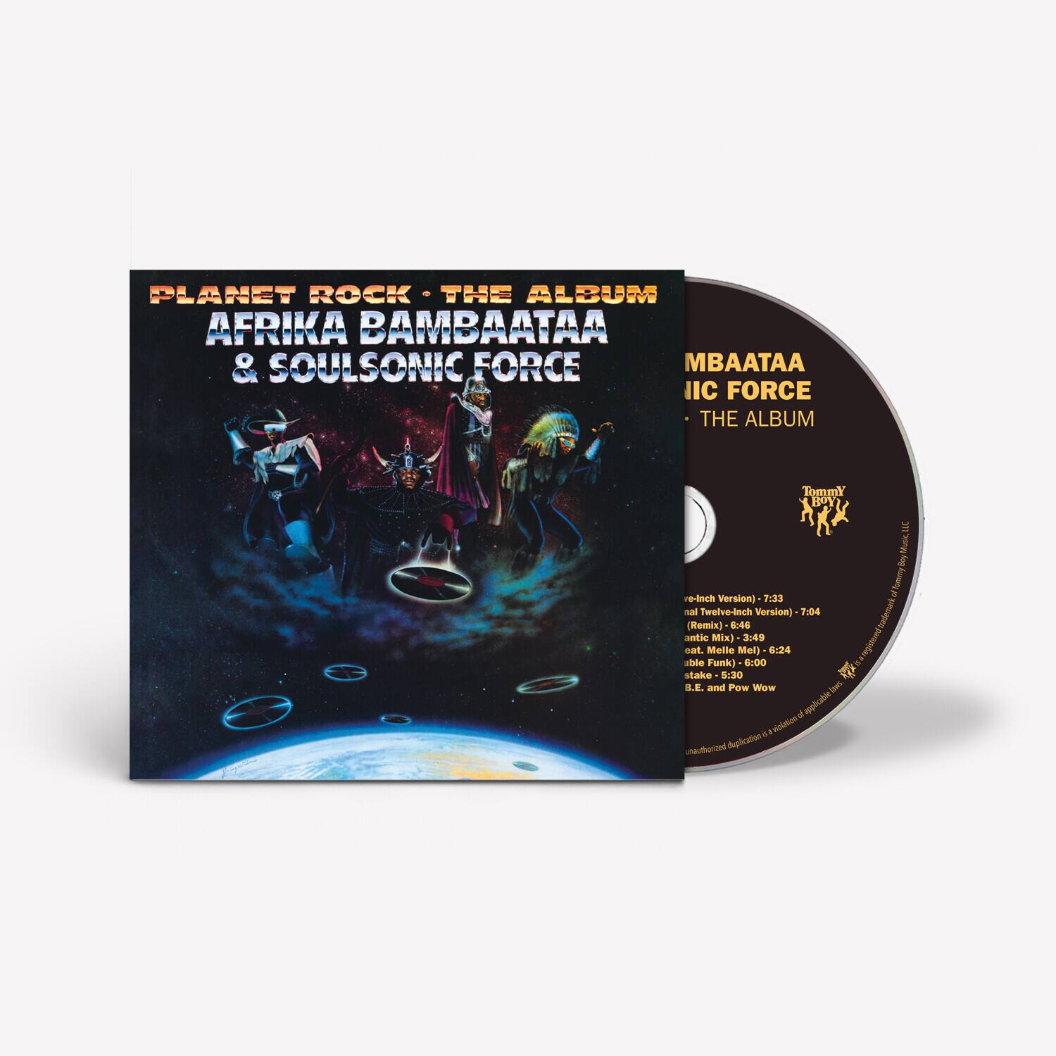 **PLANET ROCK - THE ALBUM**  
AFRIKA BAMBAATAA & SOULSONIC FORCE  

**MBATAA IIIC FORCE - THE ALBUM**  

**Tracklist:**  
1. re-dnch Version) - 7:33  
2. (Tweive-Inch Version) - 7:04  
3. Partrbon Remix - 6:24  
4. anti Mix - 3:49  
5. Melte Funk) Mix - 3:24  
6. B.E. and Pow Wow - 6:00  

**Tommy Boy Records**  

**Unauthorized duplication is a violation of applicable law.**
