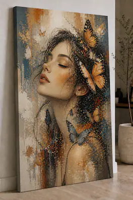 FC Design - Large Ready-to-Hang 24x36"- Butterfly Woman Portrait Art Painting Home Wall Décor - MultiColor