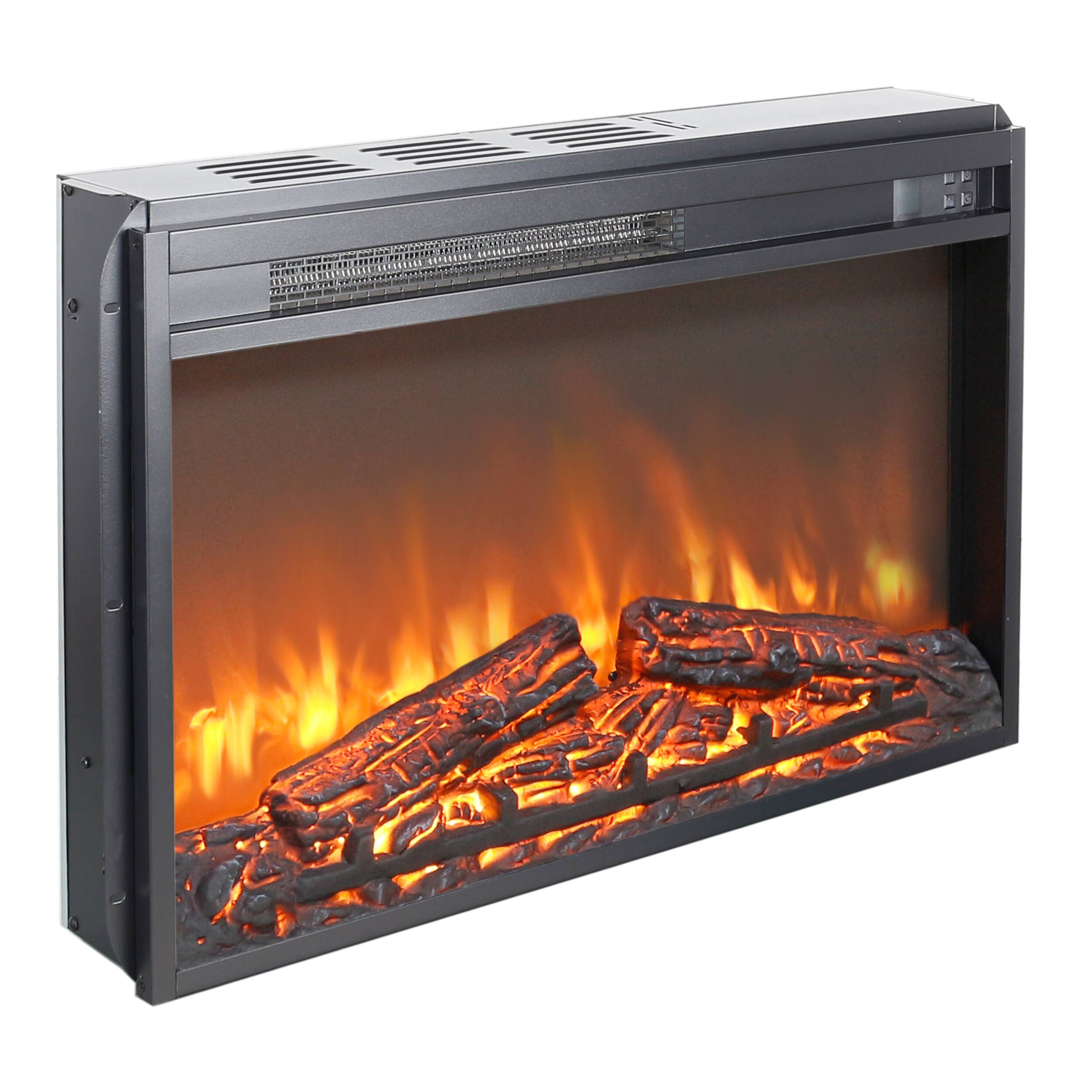 Left. Mondawe - 26" Ultra-Thin Electric Fireplace Insert with Log Set and Remote control - Black.