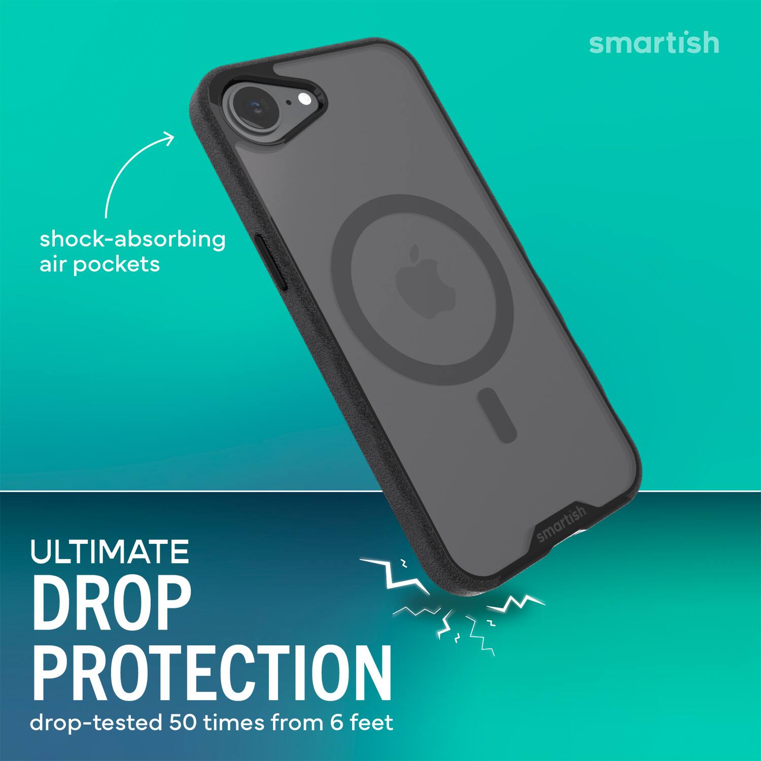 smartish shock-absorbing air pockets ULTIMATE DROP PROTECTION drop-tested 50 times from 6 feet smartish