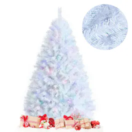 WELLFOR - 6ft Unlit Hinged Artificial Christmas Tree with 792 Branch Tips, Iridescent Artificial Xmas Trees with Metal Stand - White
