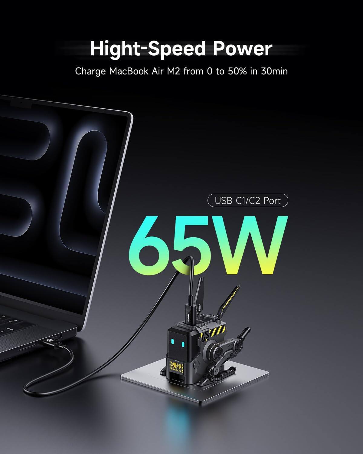 High-Speed Power  
Charge MacBook Air M2 from 0 to 50% in 30min  
65W USB C1/C2 Port
