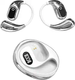 SKRAN - Ear-Hook Wireless Bluetooth Headphones, Waterproof, Long Battery Life, LED Display - for Running, Gym, Commuting - White